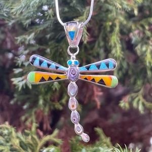 Beautiful Sterling Silver & Multi Stone Inlay Dragonfly